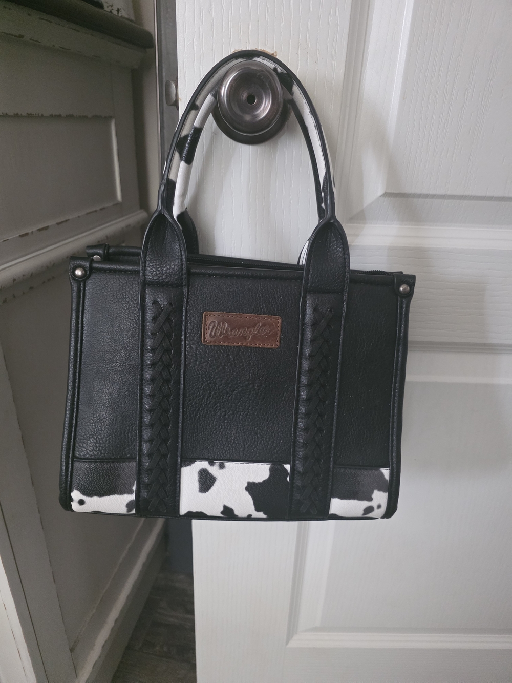 Wrangler Black & White Cowprint Tote Bag